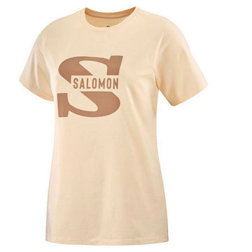 Men’s Short Sleeve T-Shirt Salomon Big Logo Nude Beige Brown