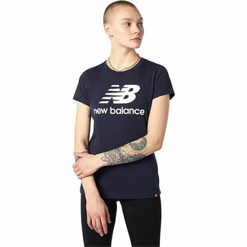 Damen Kurzarm-T-Shirt New Balance Essentials Stacked Logo Blau (L)