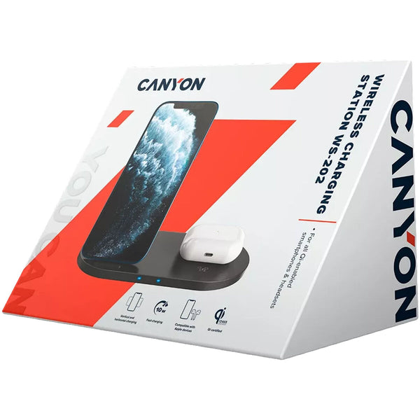 Brezžični Polnilec Qi s USB Vhodi Canyon CNS-WCS202 Črna