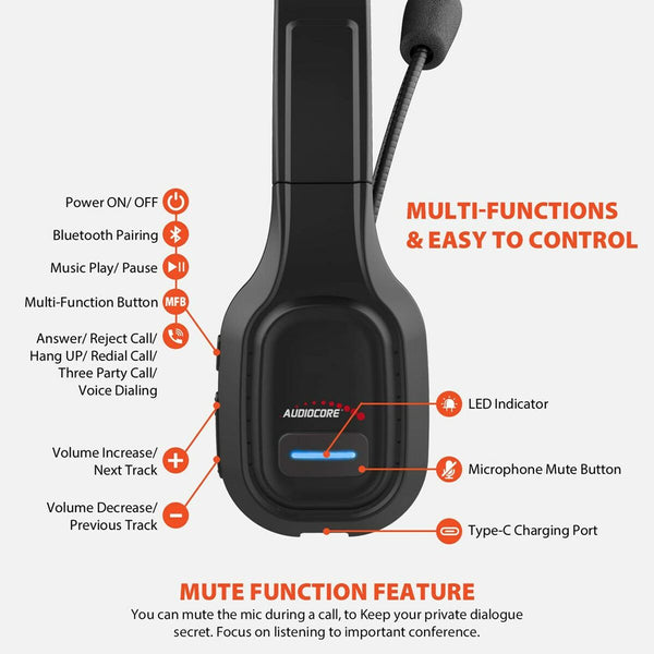 Casques Bluetooth avec Microphone AudioCore AC864