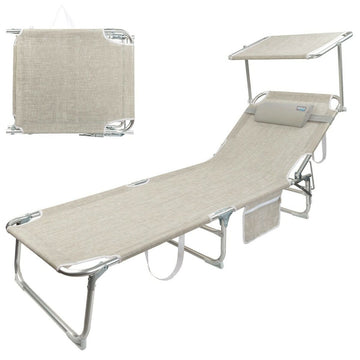 Chaise de plage Aktive Pliable Beige 188 x 30 x 58 cm