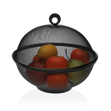 Obstschale Versa Schwarz mit Deckel Metall Stahl (28 x 28 x 28 cm)