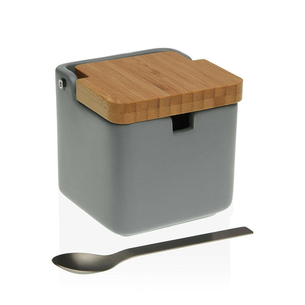 Sugar Bowl Versa Grey Ceramic Steel Bamboo Dolomite (8,5 x 8,7 x 8,5 cm)