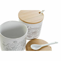 Sugar Bowl DKD Home Decor Beige Grey Natural Bamboo Stoneware 4 Pieces 9,5 x 9,5 x 9,5 cm