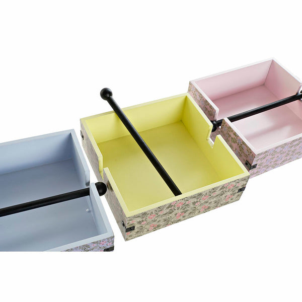 Napkin holder DKD Home Decor Blue Green Pink Metal MDF Wood 3 Pieces 22 x 18 x 6 cm