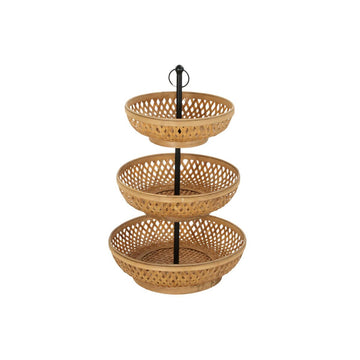 Fruit Bowl DKD Home Decor Black Metal Brown Bamboo 40 x 40 x 70 cm