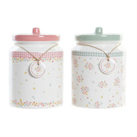 Tin DKD Home Decor Green Pink Gingham 15,5 x 15,5 x 21 cm (2 Units)