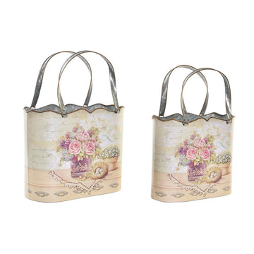 Blumentopfset DKD Home Decor Rosa Metall Aluminium Blomster Shabby Chic 29 x 13 x 38,5 cm