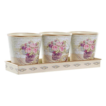 Set of pots DKD Home Decor Beige Pink PVC Aluminium Shabby Chic 38 x 12 x 14 cm (3 Pieces)