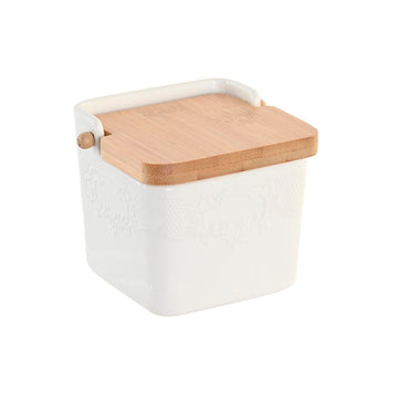 Sucrier DKD Home Decor 12 x 12 x 11,5 cm Naturel Porcelaine Blanc