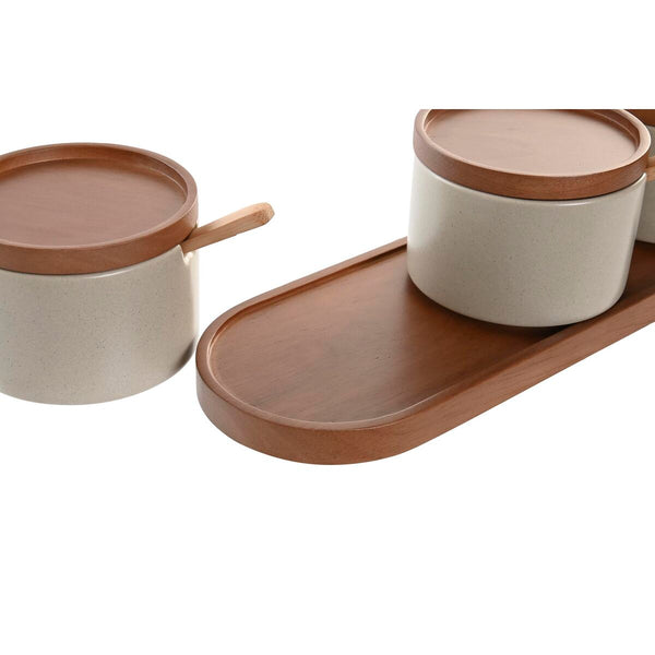 Sugar Bowl DKD Home Decor 29 x 10 x 7 cm Beige Brown Rubber wood (7 Units)