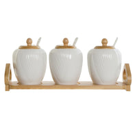 Sucrier DKD Home Decor Blanc Naturel Bambou Porcelaine 31 x 9 x 7 cm 4 Pièces