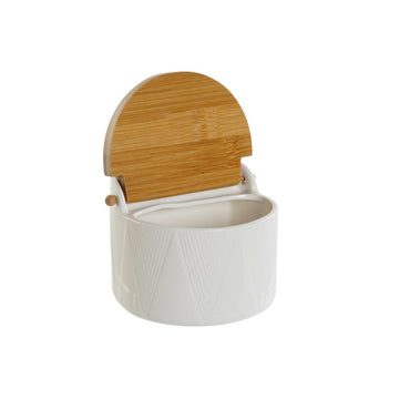 Salière avec couvercle DKD Home Decor Blanc Naturel Bambou Porcelaine 12 x 10 x 11 cm