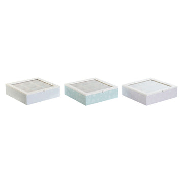 Teebox DKD Home Decor Blau Weiß grün Lila Metall Kristall Holz MDF (3 Stück)