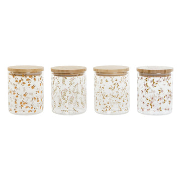 Boîte DKD Home Decor Bambou Verre Borosilicaté Shabby Chic 700 ml 10 x 10 x 12,5 cm (4 Unités)