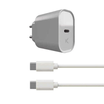 Stenski Polnilec + USB C Kabel KSIX Bela 20W