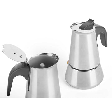 Italienische Kaffeemaschine Schwarz Silberfarben Stahl 9 Tassen