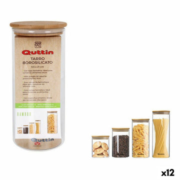 Jar Quttin Bamboo Borosilicate Glass Silicone 1,25 L 10,2 x 22,8 cm (12 Units) (9,5 x 21 cm)