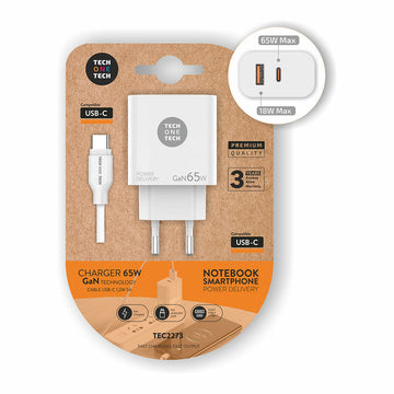 Chargeur Mural + Câble USB-C Tech One Tech TEC2273 Blanc 65 W