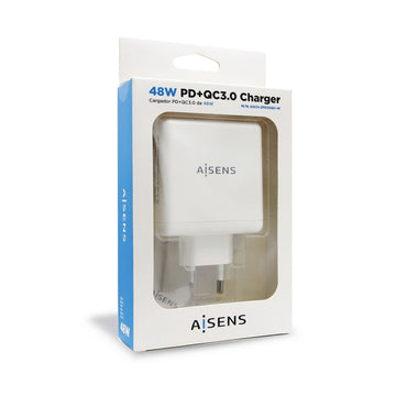 USB stenski polnilnik Aisens ASCH-2PD30QC-W 48 W Bela USB-C