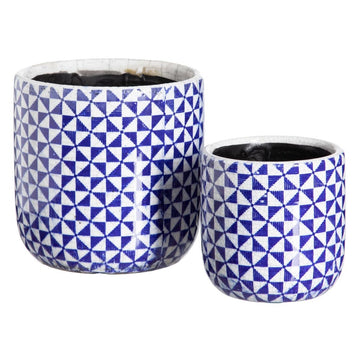 Set de pots de fleurs Bleu Terre cuite 19 x 19 x 17 cm Rond (2 Unités)