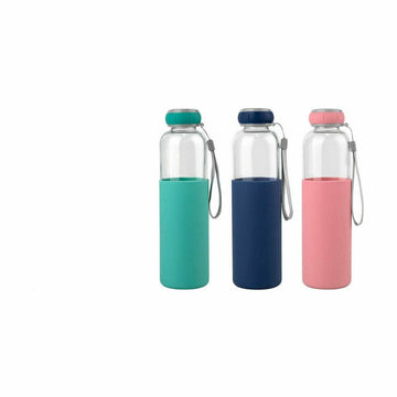 Thermal Bottle Bewinner Glass Silicone 600 ml 7,2 x 7,2 x 25 cm (12 Units)