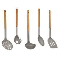 Set of Kitchen Utensils Grey Stainless steel Acacia (6 Units)