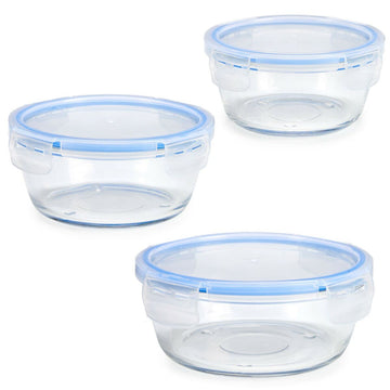 Lunchbox-Set kreisförmig Blau Durchsichtig Glas (8 Stück)