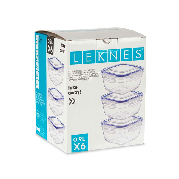 Ensemble de Boîtes à Lunch Hermétique Bleu Transparent Plastique 900 ml 14,5 x 8,5 x 14,5 cm (8 Unités)