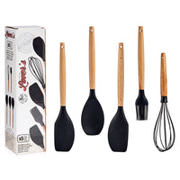 Ensemble d'ustensiles de cuisine Noir Silicone Bois de hêtre (24 Unités)