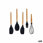 Ensemble d'ustensiles de cuisine Noir Silicone Bois de hêtre (24 Unités)