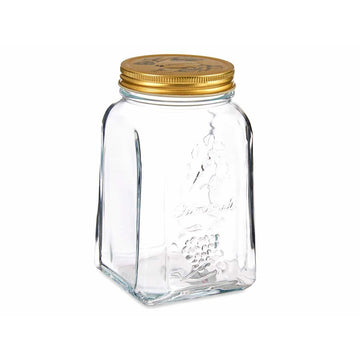 Jar Homemade Transparent Golden Metal Glass 1 L 9,8 x 17 x 9,8 cm (12 Units)