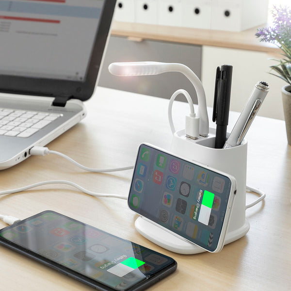 5-in-1 Wireless Charger with Organiser-Stand and USB LED Lamp DesKing InnovaGoods