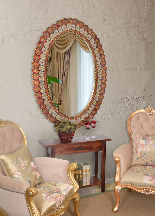 Peruvian Painted Glass Scalloped Mirror