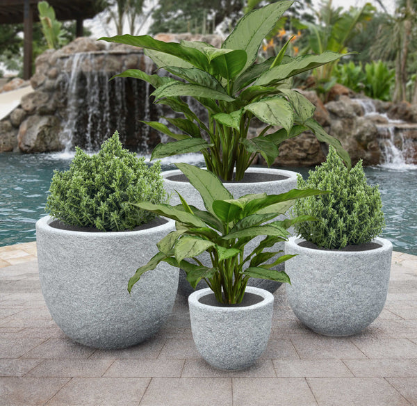 Lion Stone Round Planter Set of 4 in Gray Finish