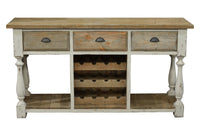 Farmhouse Console with Wine Rack White Chalk and Natural