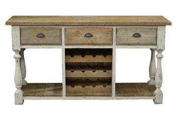 Farmhouse Console with Wine Rack White Chalk and Natural