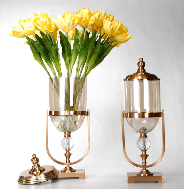 Gold Set Of Two Lidded Vases