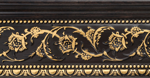 Gold Floral on Wood Tone Crown Moulding 94 Inch