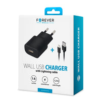 Forever TC-01 charger 1x USB 1A black + Lightning cable