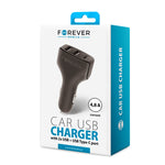 Forever CC-05 car charger 2x USB 1x USB-C 4.8A black