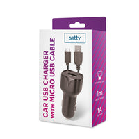 Setty car charger 1x USB 1A black + microUSB cable 1,0 m