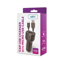 Setty car charger 1x USB 2,4A black + microUSB cable 1,0 m