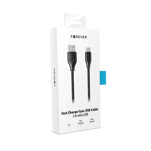 Forever Core Classic cable USB - microUSB 3,0 m 3A black