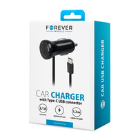 Forever M-01 car charger 2.1A black with USB-C cable 1,2 m