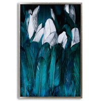 Teal And Silver Feather Glass Image In Silver Frame