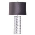 Honey Comb Silver Table Lamp With Grey Velvet Shade