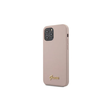 Guess case for iPhone 12 / 12 Pro 6,1&quot; GUHCP12MLSLMGLP light pink hard case Silicone Script Gold Logo