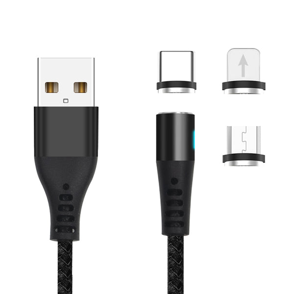 Maxlife MXUC-02 magnetic cable USB - Lightning + USB-C + microUSB 1,0 m 2A black nylon