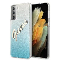 Guess case for Samsung Galaxy S21 Plus GUHCS21MPCUGLSBL blue hard case Glitter Vintage Logo